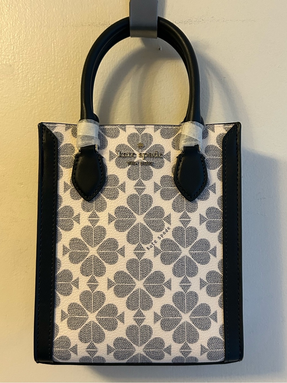 kate spade Spade Flower Mini Tote in Navy and White Saffiano Leather